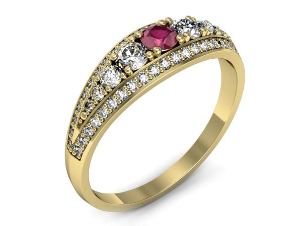 Złoty pierścionek z rubinem i brylantami złoto proba 585 - p16601zr- 1