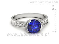 Pierścionek z szafirem i brylantami z białego złota 585 - p16605bszc- 2