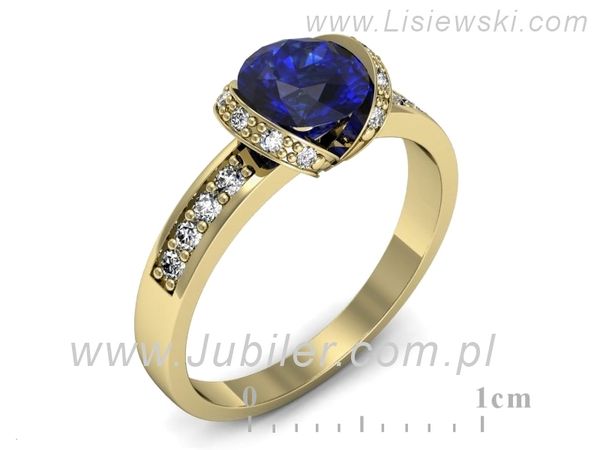Złoty pierścionek z szafirem i diamentami złoto proba 585 - p16605zszc- 1