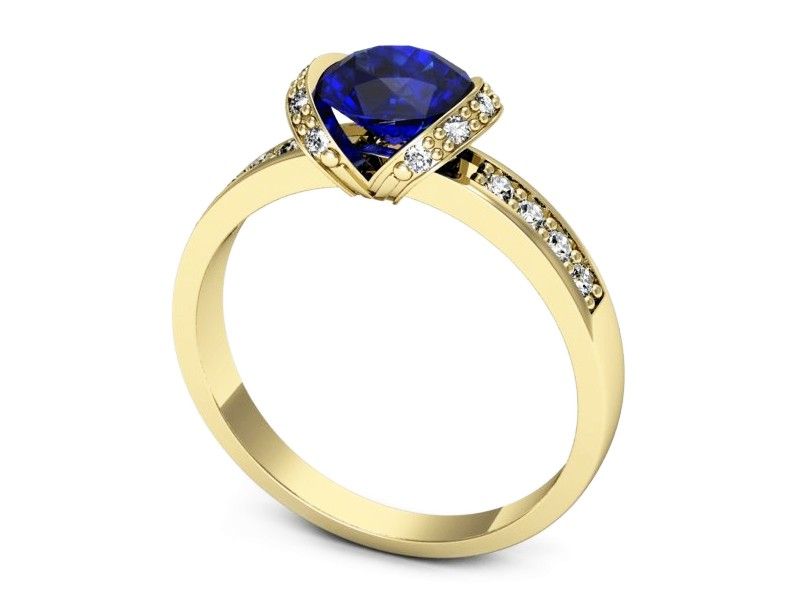 Złoty pierścionek z szafirem i diamentami - p16605zszc - 3