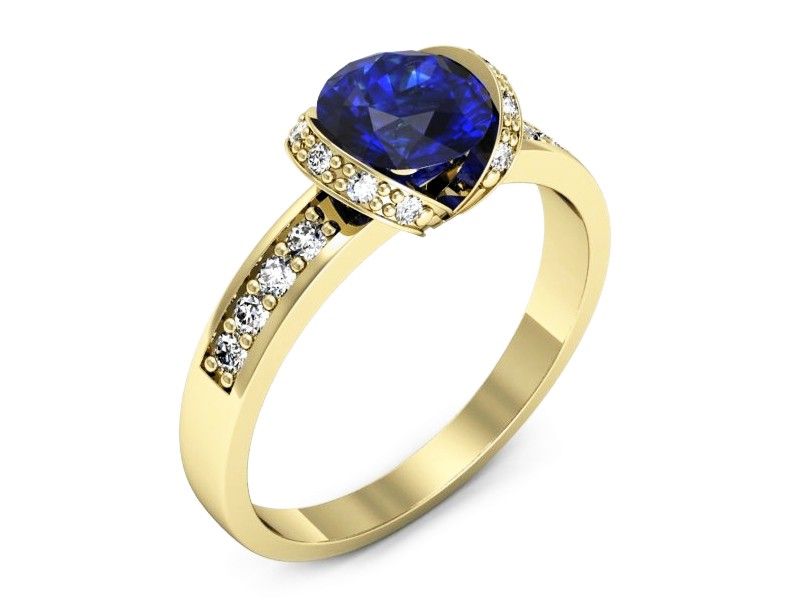Złoty pierścionek z szafirem i diamentami - p16605zszc - 1