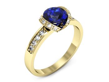 Złoty pierścionek z szafirem i diamentami - p16605zszc - 1