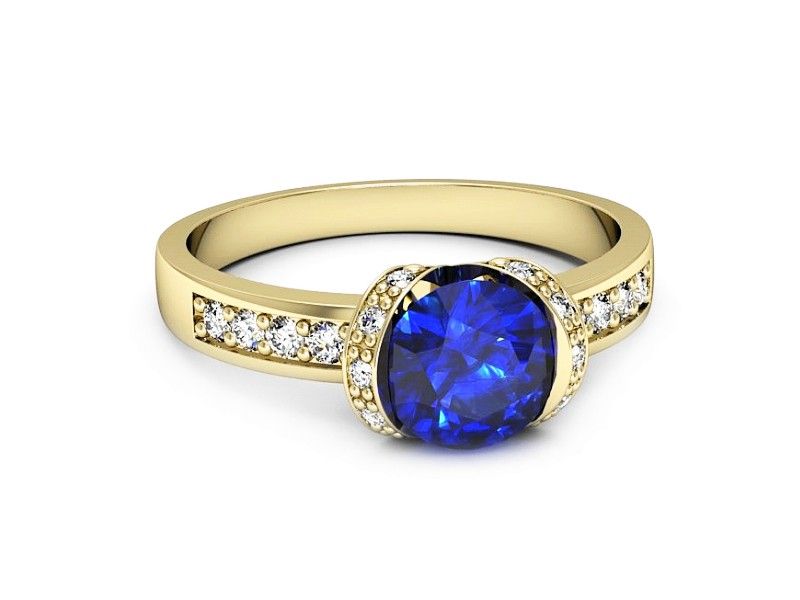 Złoty pierścionek z szafirem i diamentami - p16605zszc - 2