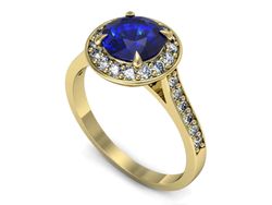 Złoty pierścionek z szafirem i diamentami - p16623zszc