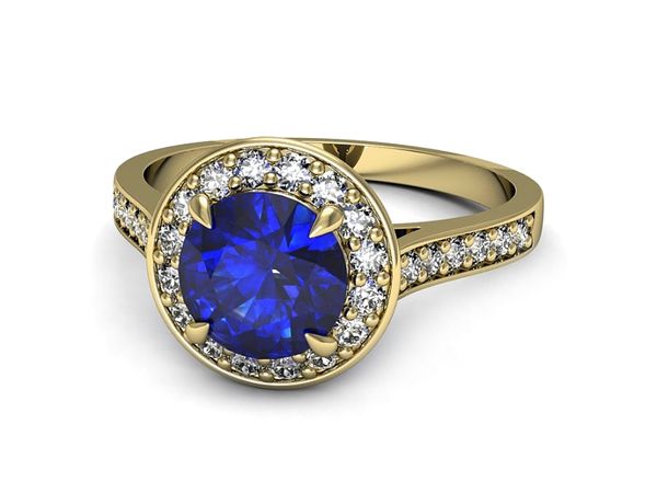 Złoty pierścionek z szafirem i diamentami - p16623zszc