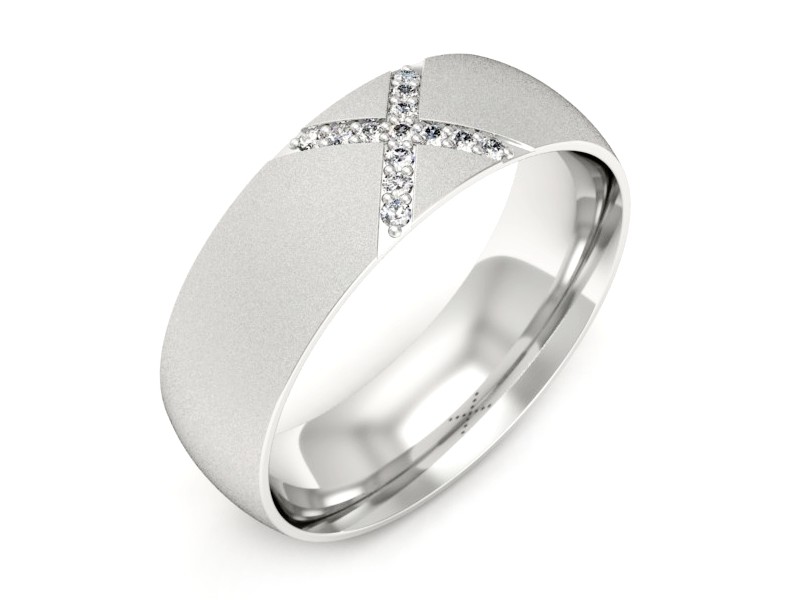 Pierścionek obrączka z brylantami białe złoto - p16624bms