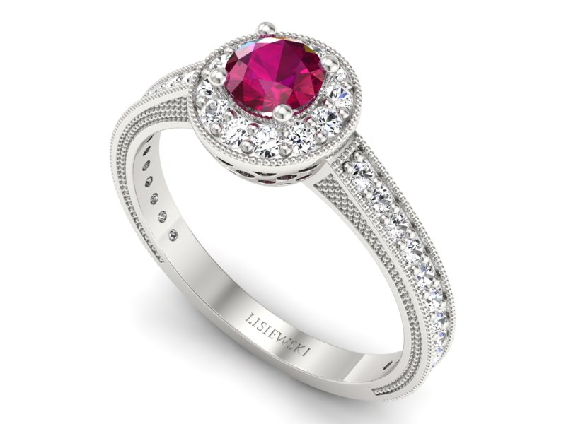 Pierścionek z rubinem i brylantami białe złoto - p16629br — zdjęcie 3