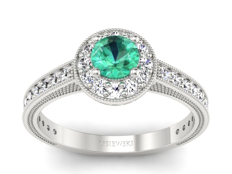 Złoty pierścionek ze szmaragdem i brylantami - p16629bsm