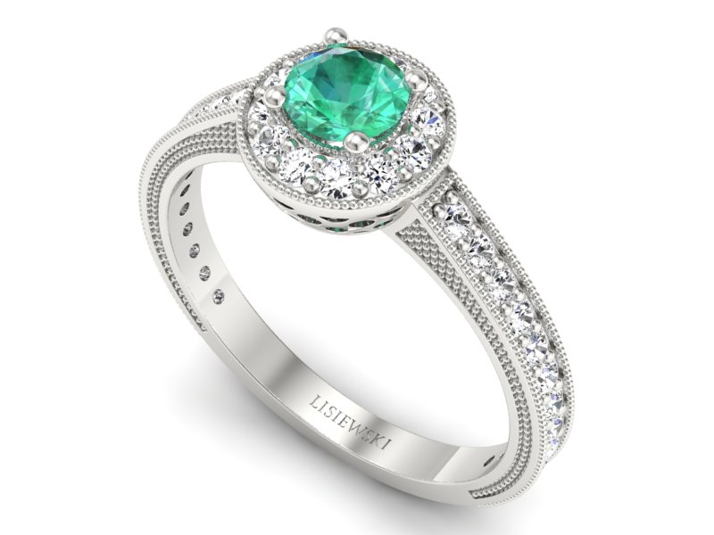 Złoty pierścionek ze szmaragdem i brylantami - p16629bsm — zdjęcie 3