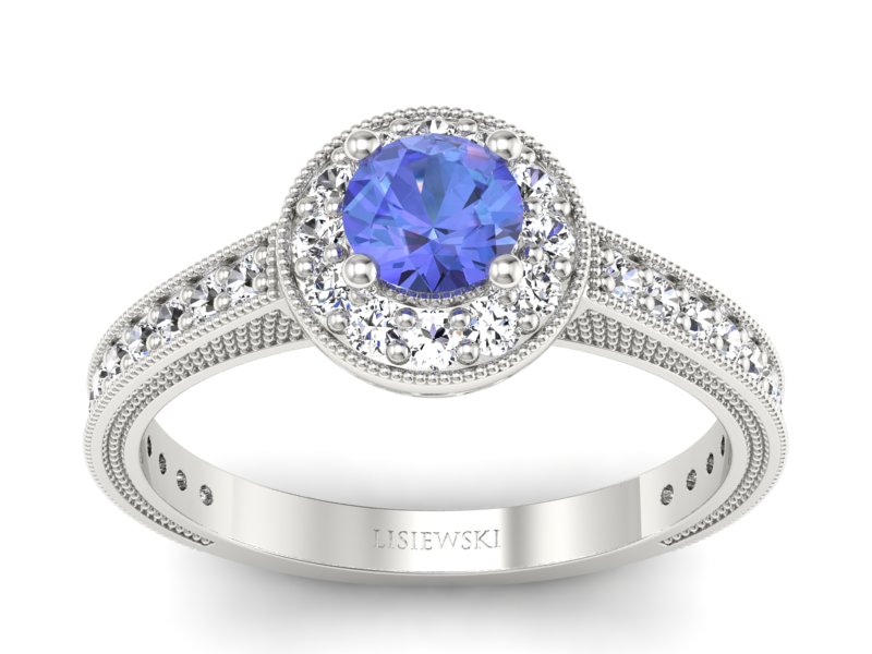 Pierścionek z tanzanitem białe złoto i brylantami - p16629bt