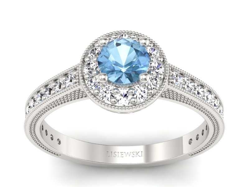 Pierścionek z topazem i brylantami białe złoto - p16629btp