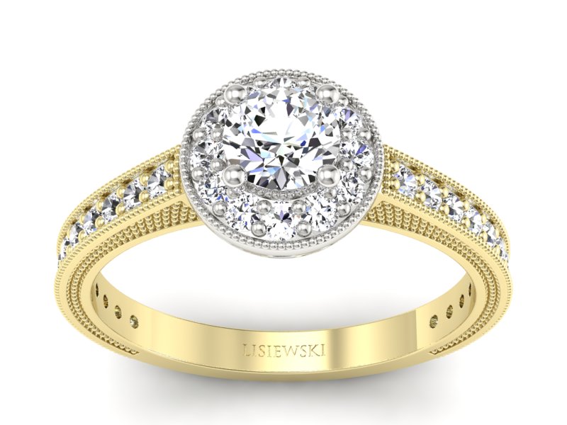 Pierścionek z diamentami żółte i białe złoto - p16629zb