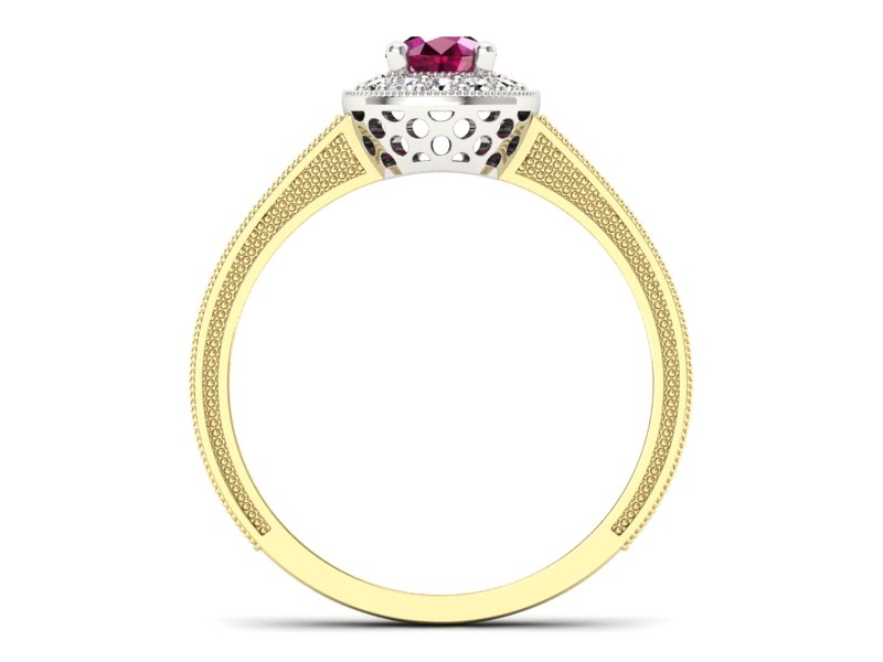 Złoty pierścionek z rubinem i diamentami - p16629zbr — zdjęcie 2