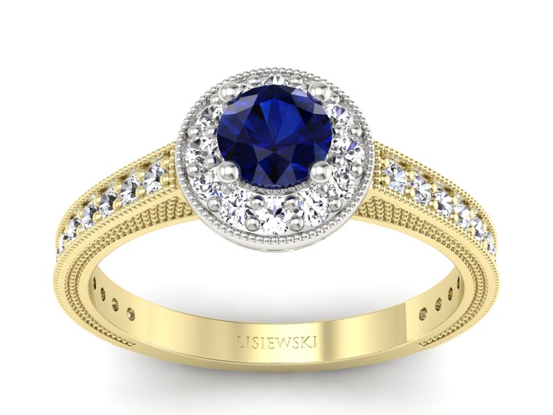 Złoty pierścionek z szafirem i brylantami - p16629zbsz