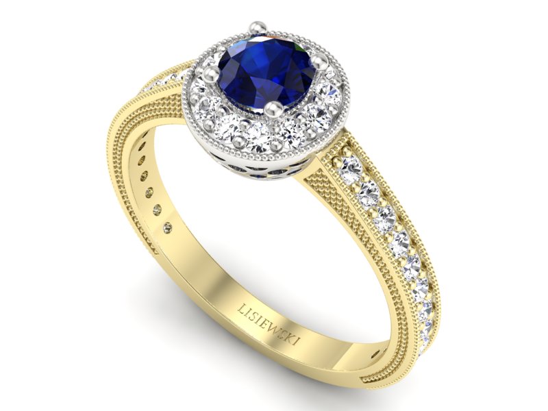 Złoty pierścionek z szafirem i brylantami - p16629zbsz — zdjęcie 3