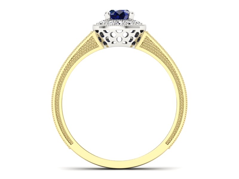 Złoty pierścionek z szafirem i brylantami - p16629zbsz — zdjęcie 2