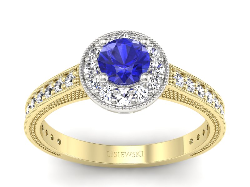 Złoty pierścionek z szafirem i diamentami - p16629zbszc