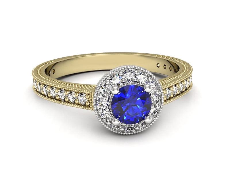 Złoty pierścionek z szafirem i diamentami - p16629zbszc — zdjęcie 5