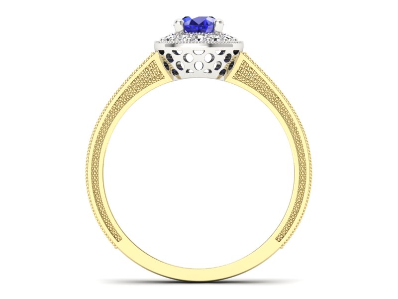 Złoty pierścionek z szafirem i diamentami - p16629zbszc — zdjęcie 2