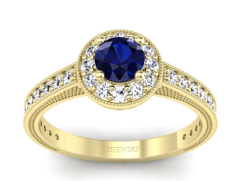 Złoty pierścionek z szafirem i brylantami - p16629zsz