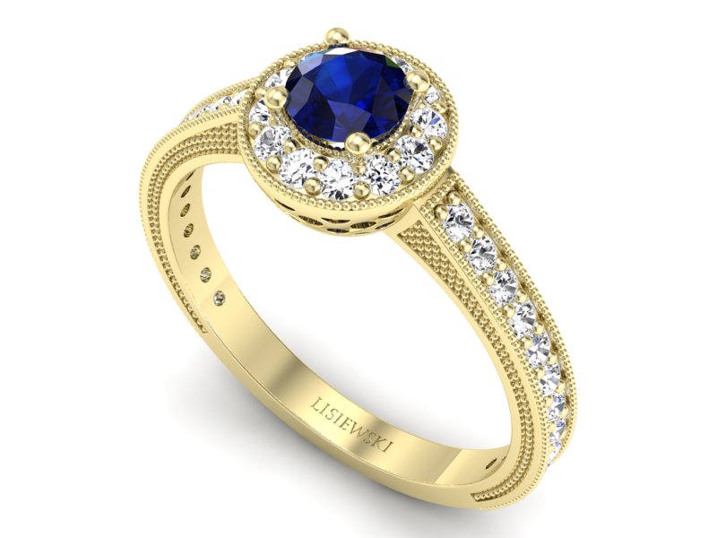 Złoty pierścionek z szafirem i brylantami - p16629zsz — zdjęcie 3