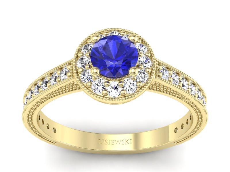 Złoty pierścionek z szafirem i brylantami - p16629zszc