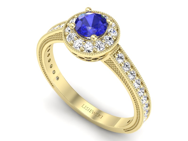 Złoty pierścionek z szafirem i brylantami - p16629zszc — zdjęcie 3