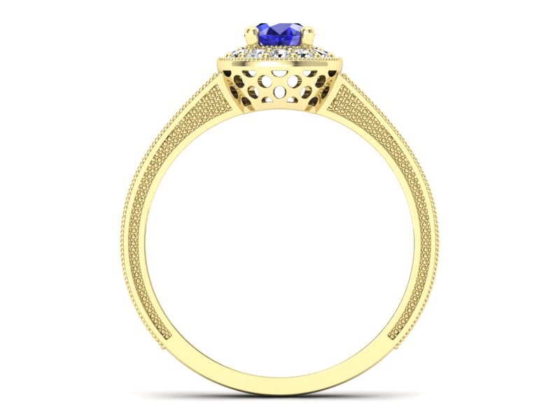 Złoty pierścionek z szafirem i brylantami - p16629zszc — zdjęcie 2