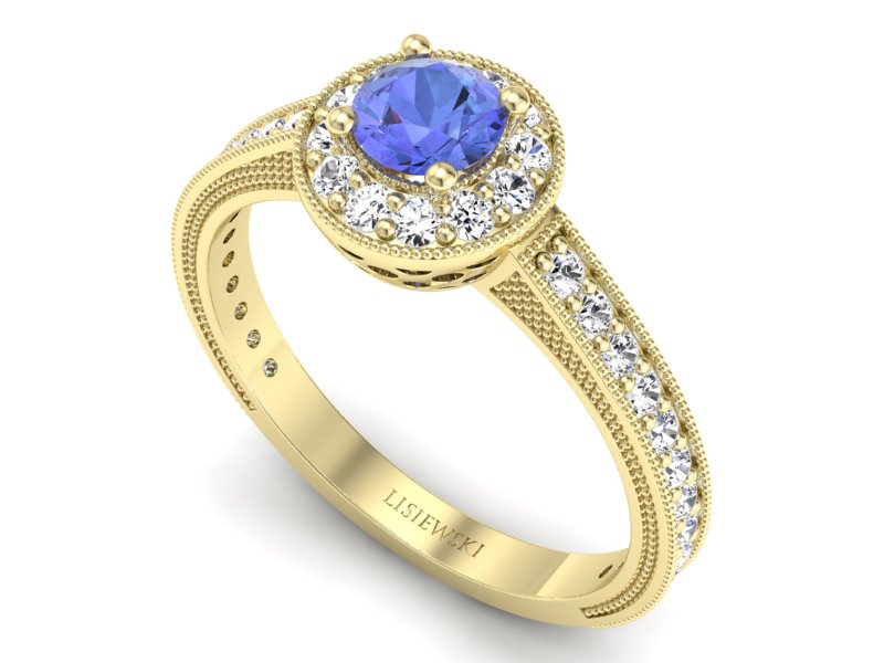 Pierścionek z tanzanitem i brylantami żółte złoto - p16629zt — zdjęcie 3