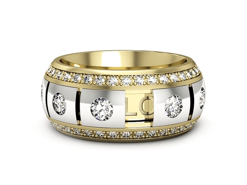 Obrączka z brylantami z żółtego i białego złota - p16630zb — zdjęcie 2