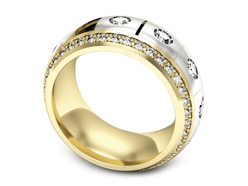 Obrączka z brylantami z żółtego i białego złota - p16630zb — zdjęcie 3
