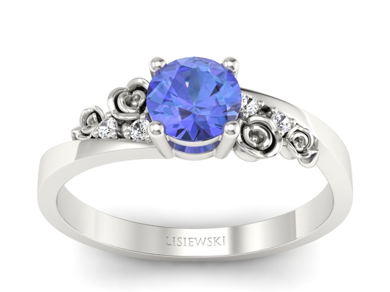 Pierścionek z tanzanitem białe złoto i brylantami - p16631bt
