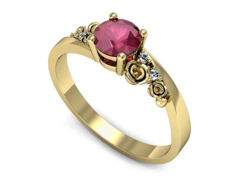 Złoty pierścionek z rubinem i brylantami złoto proba 585 - p16631zr