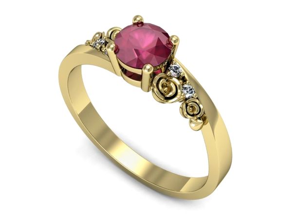 Złoty pierścionek z rubinem i brylantami złoto proba 585 - p16631zr- 1