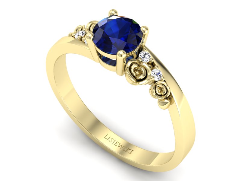 Złoty pierścionek z szafirem i brylantami - p16631zsz — zdjęcie 3