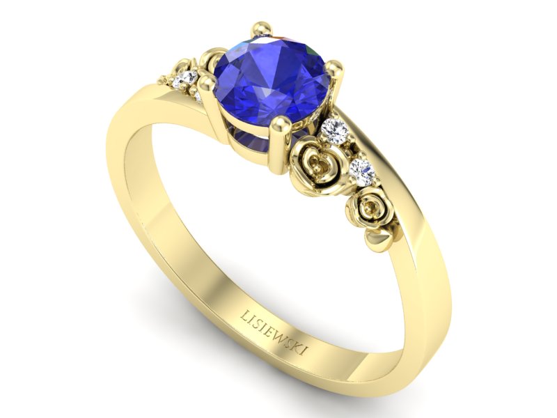 Złoty pierścionek z szafirem i brylantami - p16631zszc — zdjęcie 3