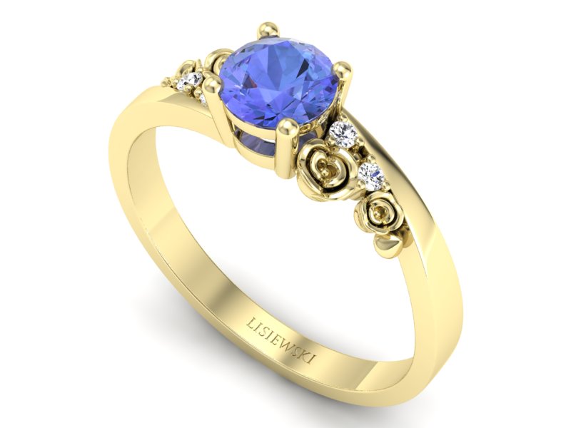 Pierścionek z tanzanitem i brylantami żółte złoto - p16631zt — zdjęcie 3