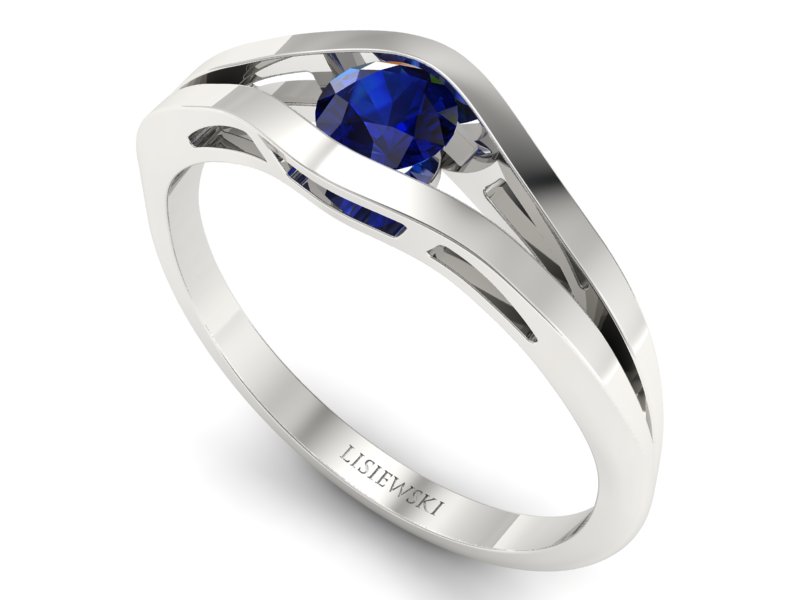 Złoty pierścionek z szafirem białe złoto - p16633bsz — zdjęcie 3