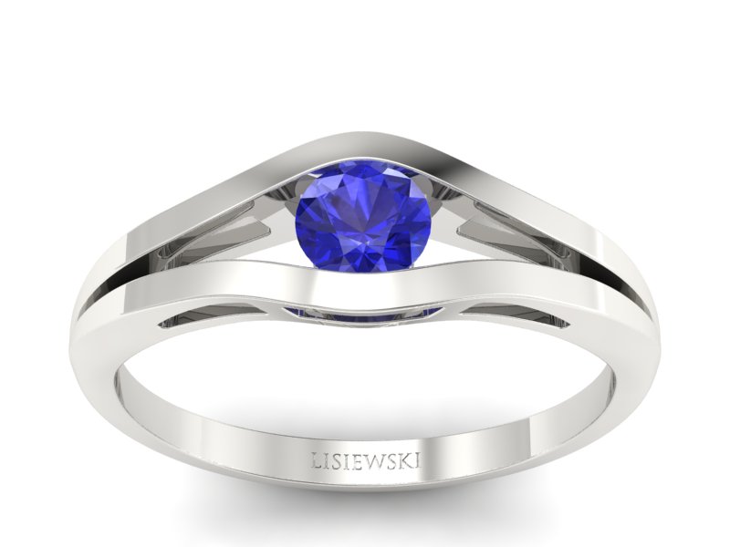 Złoty pierścionek z szafirem białe złoto - p16633bszc