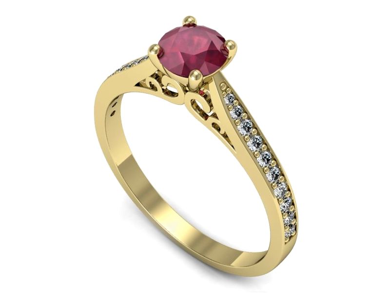 Złoty pierścionek z rubinem i brylantami złoto proba 585 - p16637zr