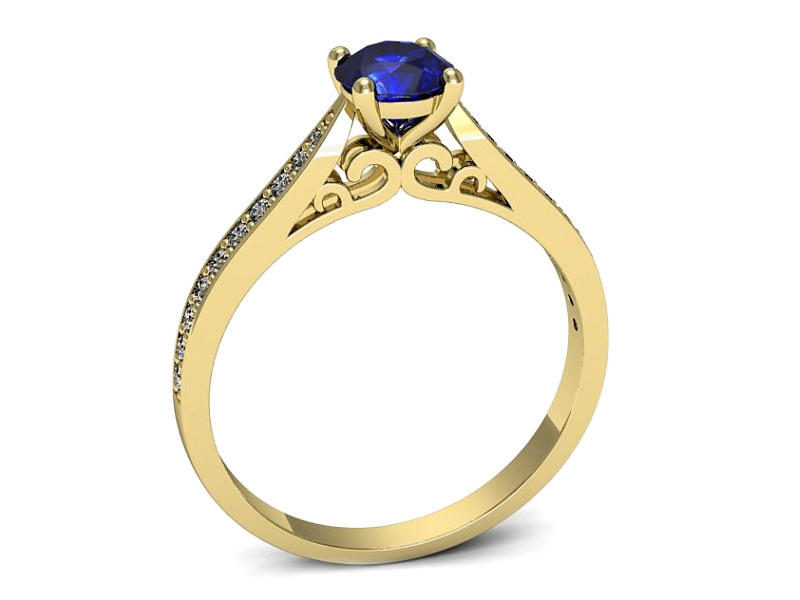 Złoty pierścionek z szafirem i brylantami - p16637zszc — zdjęcie 3