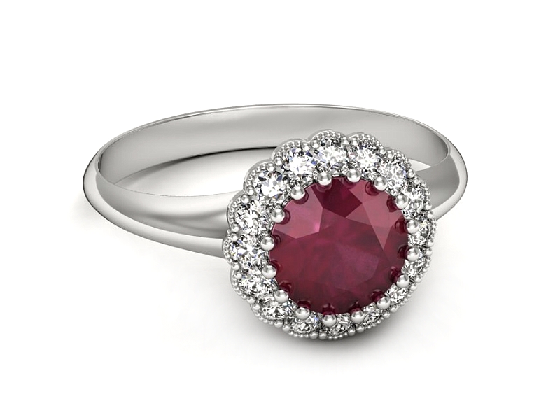 Pierścionek z rubinem i brylantami białe złoto - p16639br — zdjęcie 2
