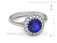 Pierścionek z szafirem i brylantami z białego złota 585 - p16639bszc- 2
