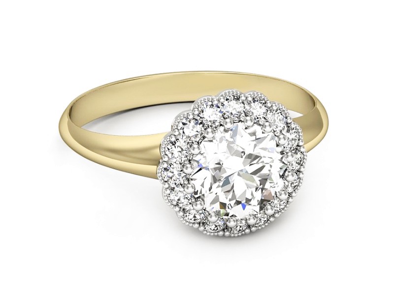 Pierścionek z diamentami żółte i białe złoto - p16639zb — zdjęcie 2