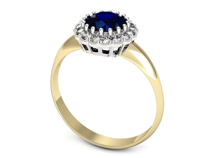 Złoty pierścionek z szafirem i brylantami - p16639zbsz — zdjęcie 3