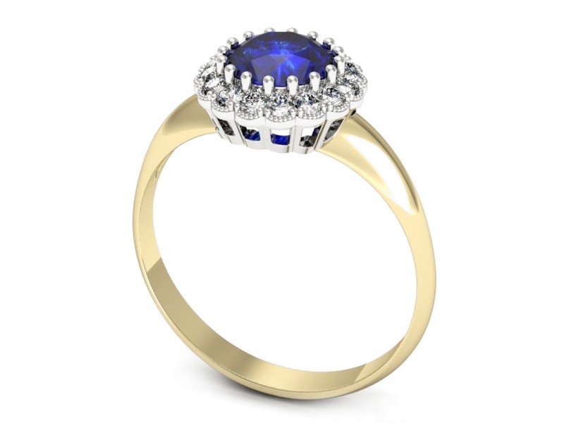 Złoty pierścionek z szafirem i diamentami - p16639zbszc — zdjęcie 3