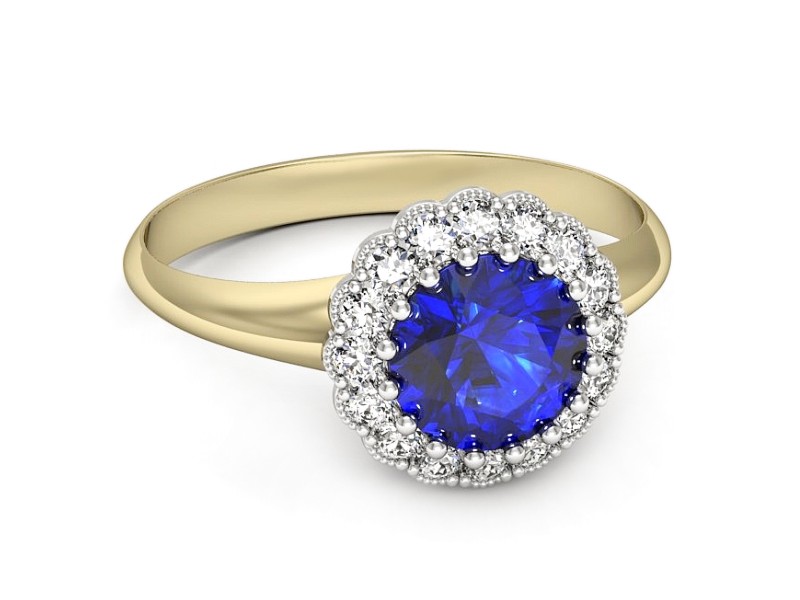 Złoty pierścionek z szafirem i diamentami - p16639zbszc — zdjęcie 2