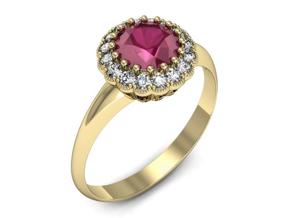 Złoty pierścionek z rubinem i brylantami złoto proba 585 - p16639zr- 1