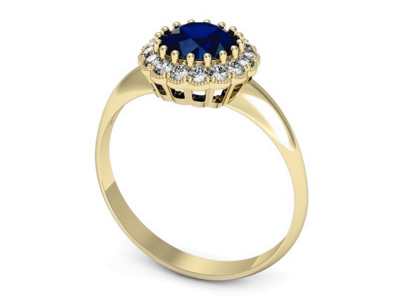 Złoty pierścionek z szafirem i brylantami - p16639zsz — zdjęcie 3