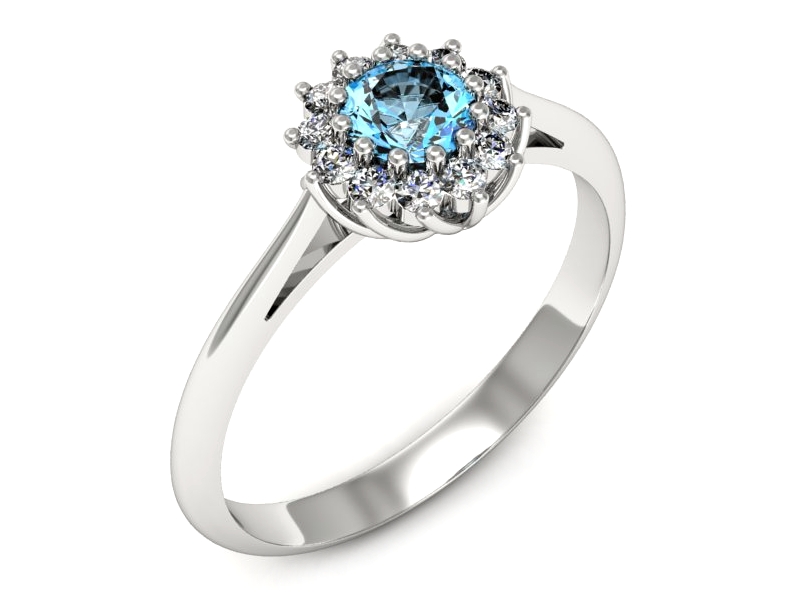 Pierścionek z topazem i brylantami białe złoto - p16641btp